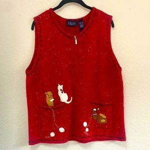 Cute Cat Lady Holiday Sweater Vest by Crazy Horse - Sz XL